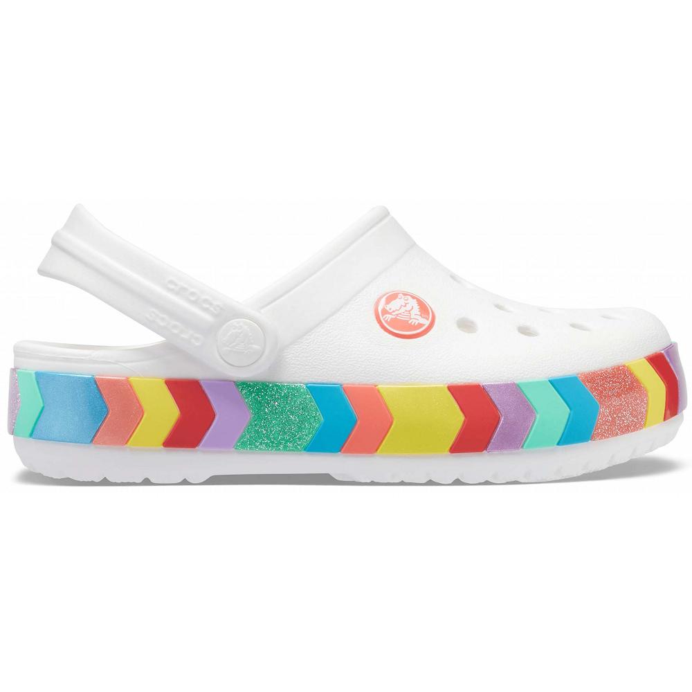 White Girls' Crocs Crocband™ Chevron Beaded Clogs | NZ 1494SGLO